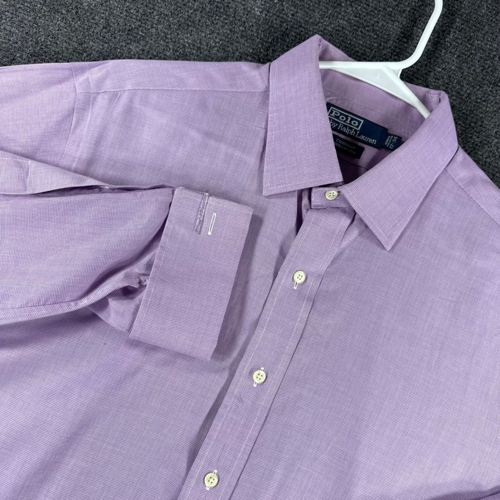 Polo Ralph Lauren Dress Shirt Mens 17-34 Purple Curham Cotton French Cuff Button